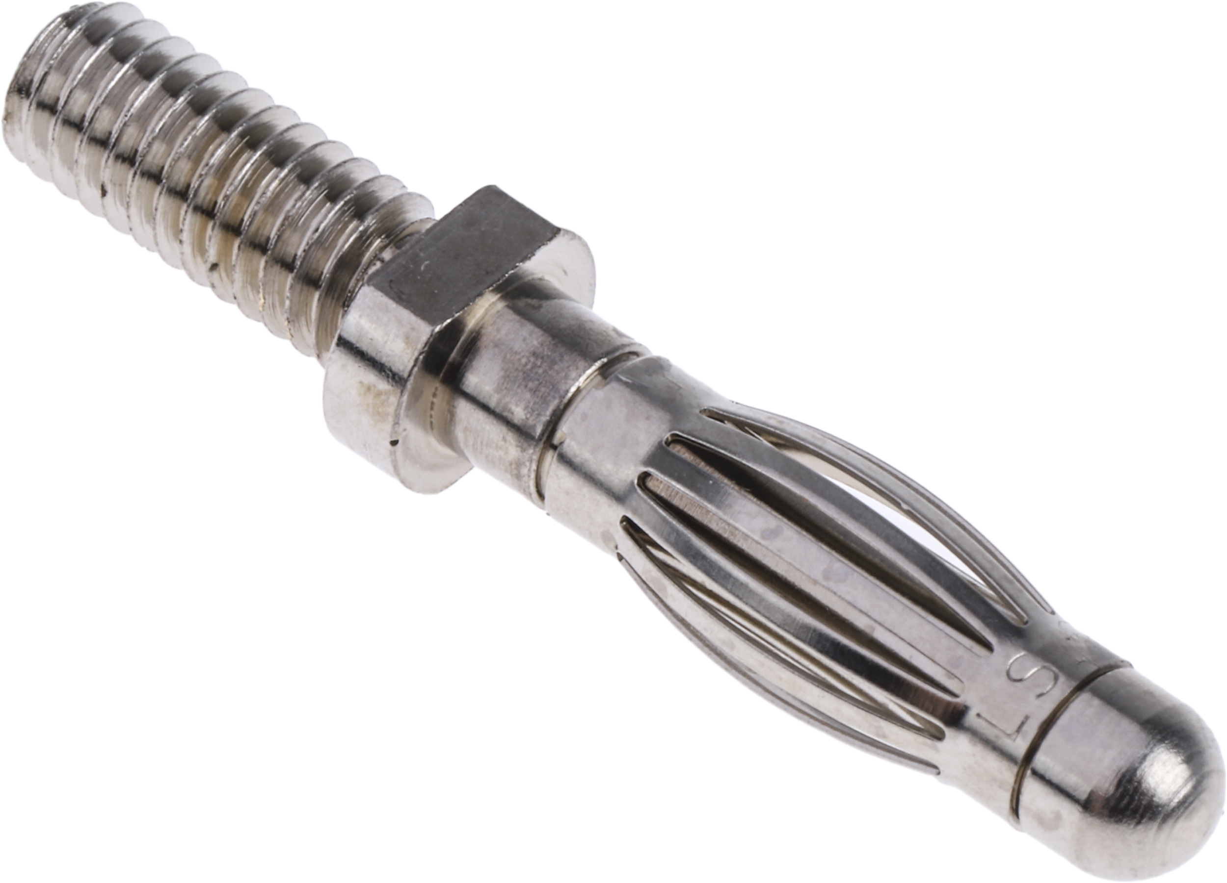 Schutzinger Silver Male Banana Plug, 4 mm Connector, M4 Thread Termination, 32A, 33 V ac, 70V dc, Nickel Plating