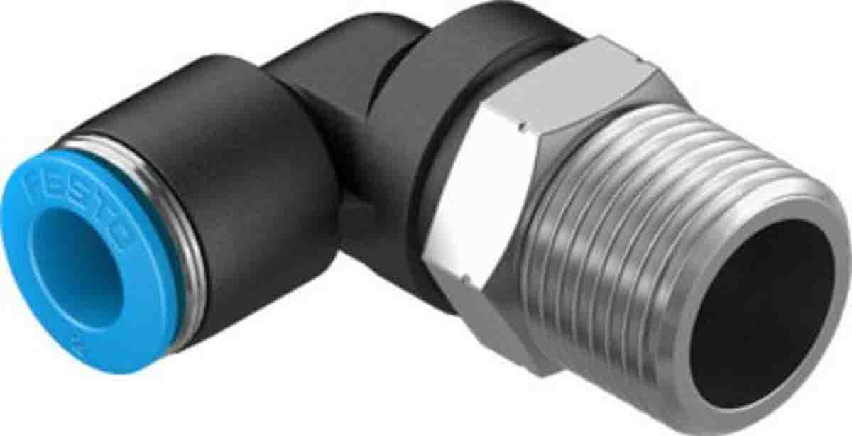 Festo Elbow Threaded Adaptor, R 3/8 Male to Push In 8 mm, Threaded-to-Tube Connection Style, 130735