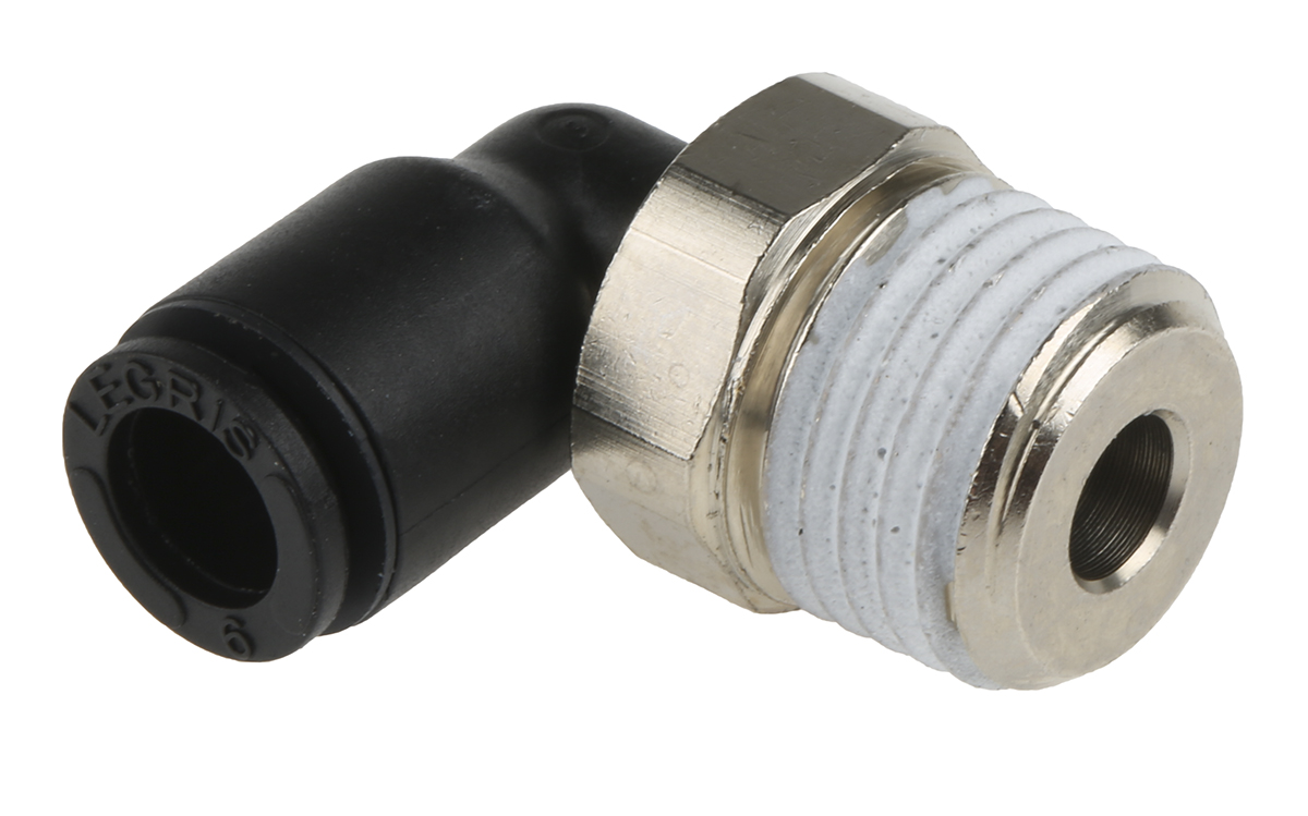 Legris LF3000 Series Elbow Threaded Adaptor, R 1/4 Male to Push In 6 mm, Threaded-to-Tube Connection Style