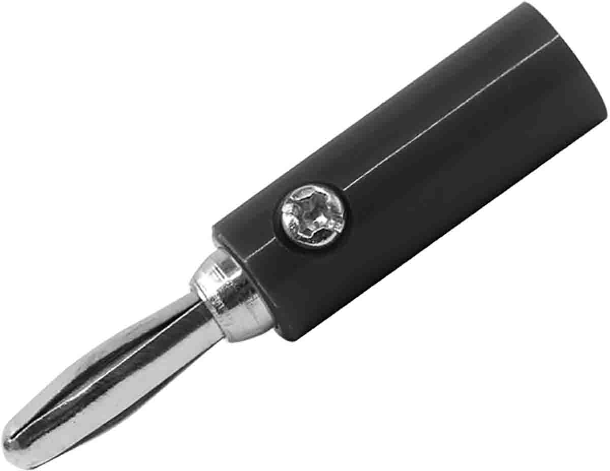 RS PRO Black Male Banana Plug, 4 mm Connector, 24A, 30V, Nickel Plating