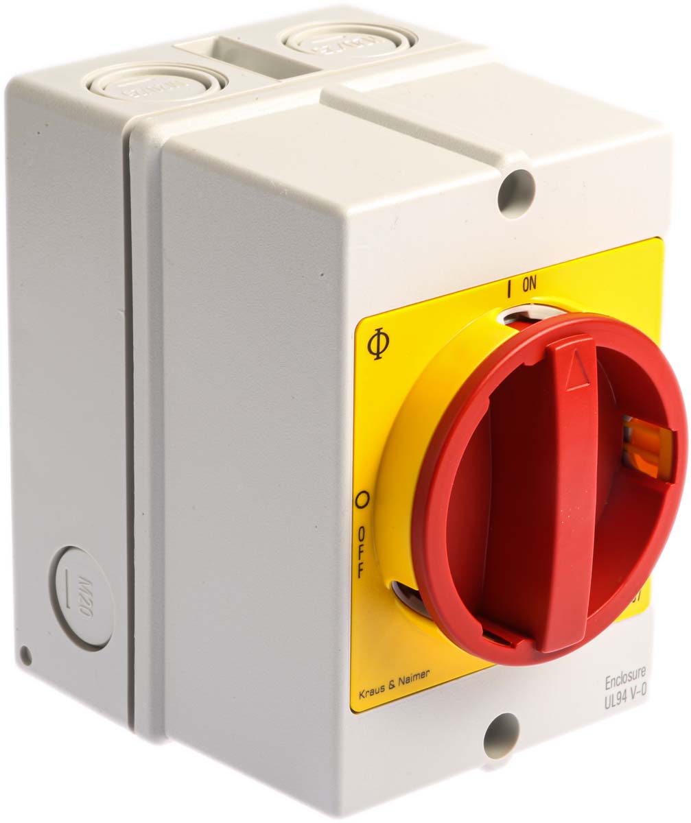 Kraus & Naimer 4P Pole Isolator Switch - 25A Maximum Current, 7.5kW Power Rating, IP66, IP67
