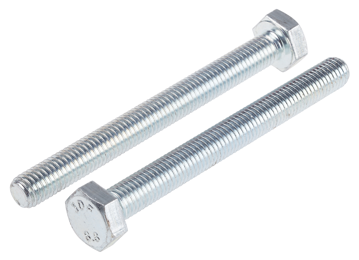RS PRO Bright Zinc Plated Steel, Hex Bolt, M10 x 100mm