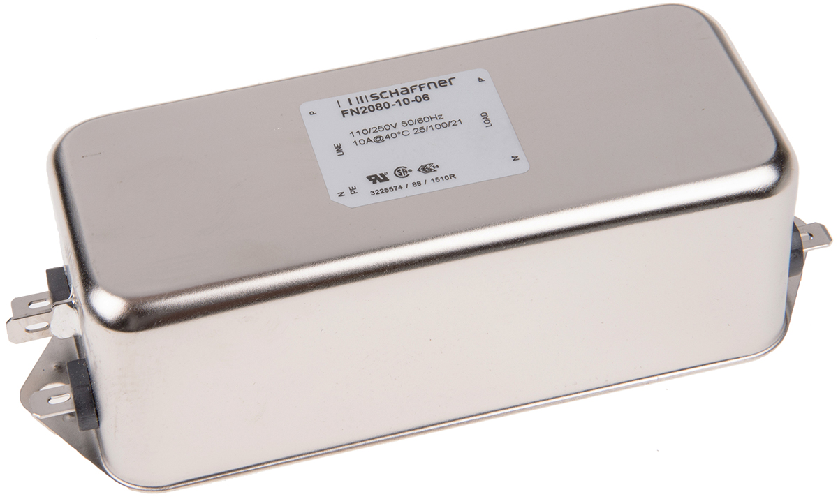 Schaffner, FN2080 10A 250 V ac/dc 400Hz, Chassis Mount EMI Filter, Fast-On