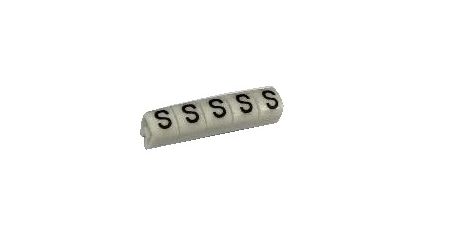 RS PRO Slide On Cable Marker, Black on White, Pre-printed "S", 3 → 4.2mm Cable