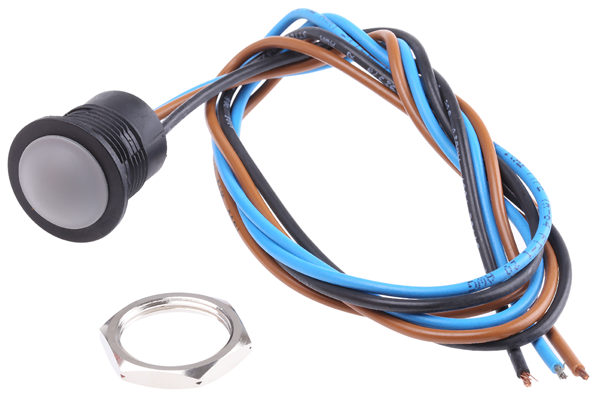 APEM Push Button Switch, Momentary, Panel Mount, 16.2mm Cutout, SPDT, 24V dc, IP67