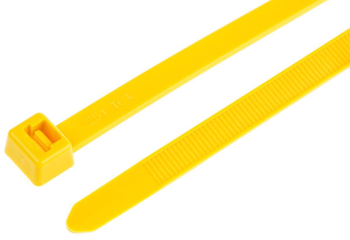 HellermannTyton Cable Tie, 380mm x 7.6 mm, Yellow Polyamide 6.6 (PA66), Pk-100