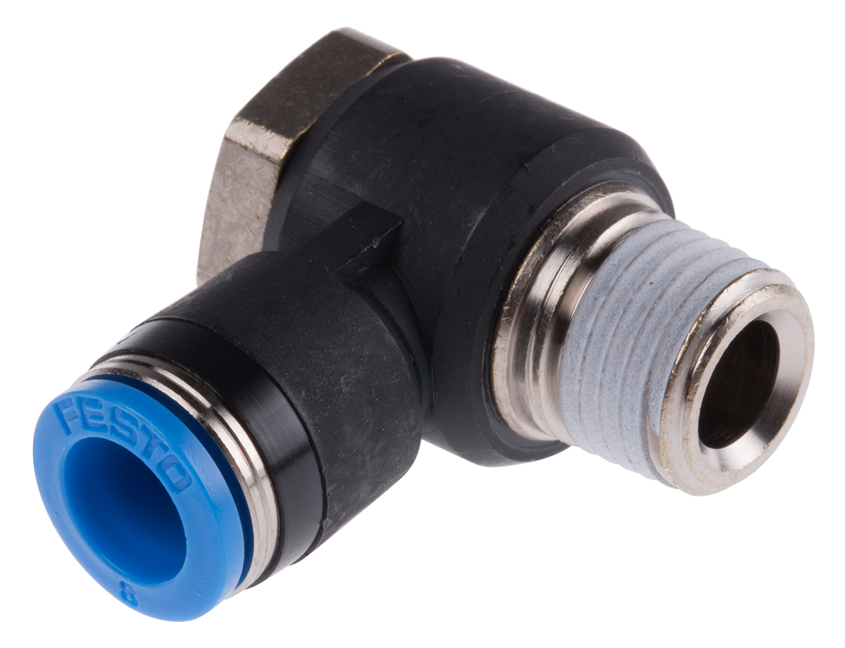 Festo QS Series Elbow Threaded Adaptor, R 1/4 Male to Push In 8 mm, Threaded-to-Tube Connection Style, 153090