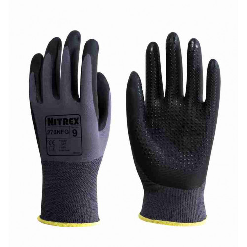 Unigloves 270NFG Black, Grey Nylon Work Gloves, Size 10, Nitrile Foam Coating