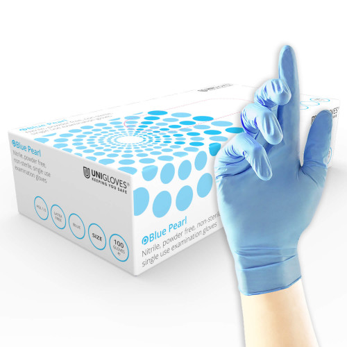 Unigloves GP0*** Blue Powder-Free Nitrile Disposable Gloves, Size M, 100 per Pack