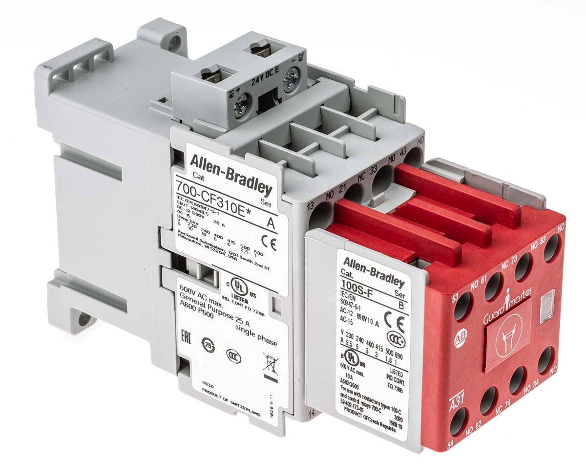 Allen Bradley 700S-CF Contactor, 24 V dc Coil, 8-Pole, 25 A, 3NO + 1NC, 690 V ac