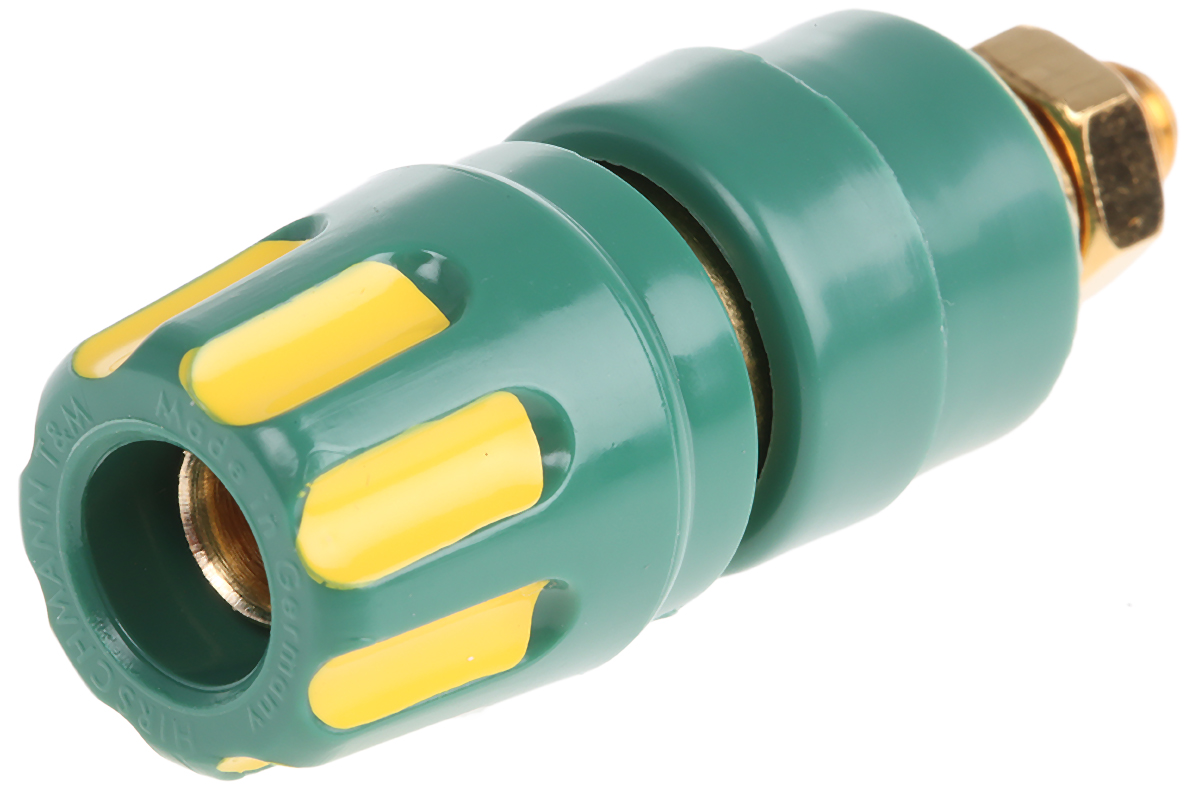 Hirschmann Test & Measurement 35A, Green/Yellow Binding Post With Brass Contacts and Gold Plated - 8mm Hole Diameter