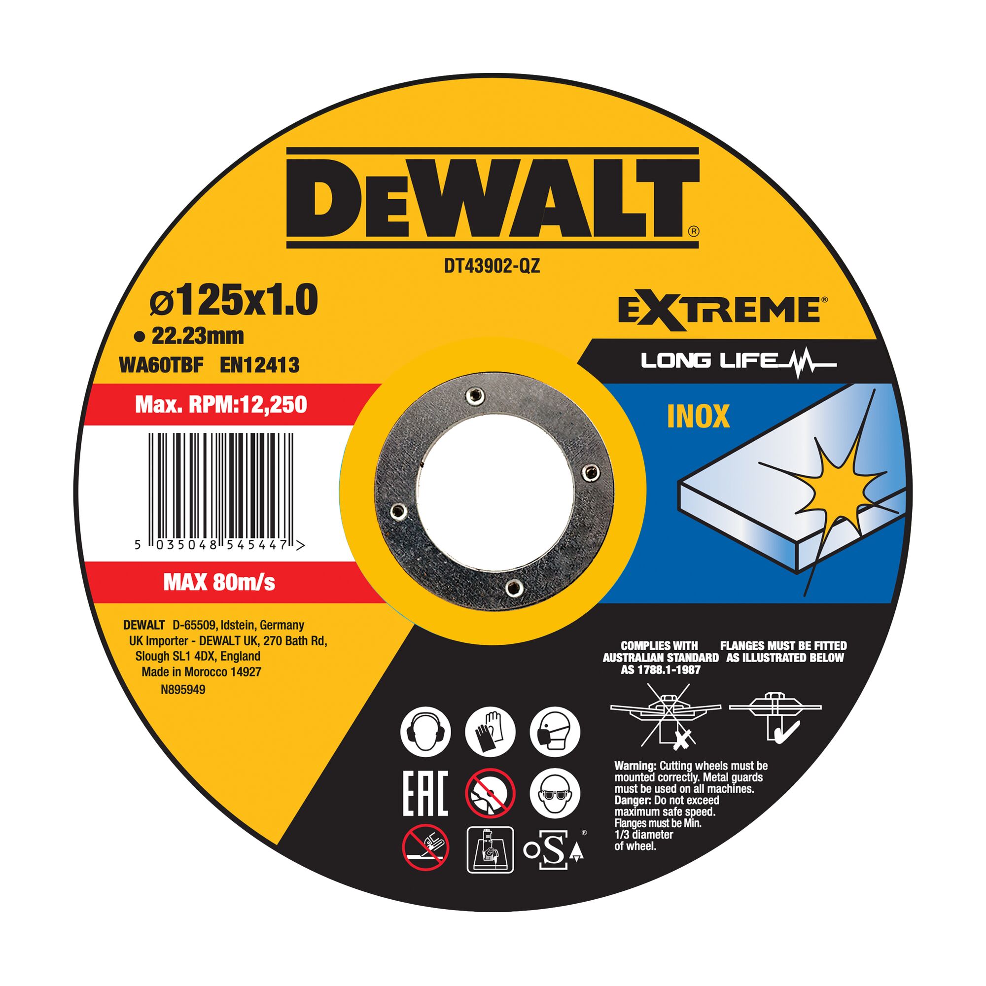 DeWALT DT43 Aluminium Oxide Cutting Disc, 125mm x 1mm Thick, 1 in pack