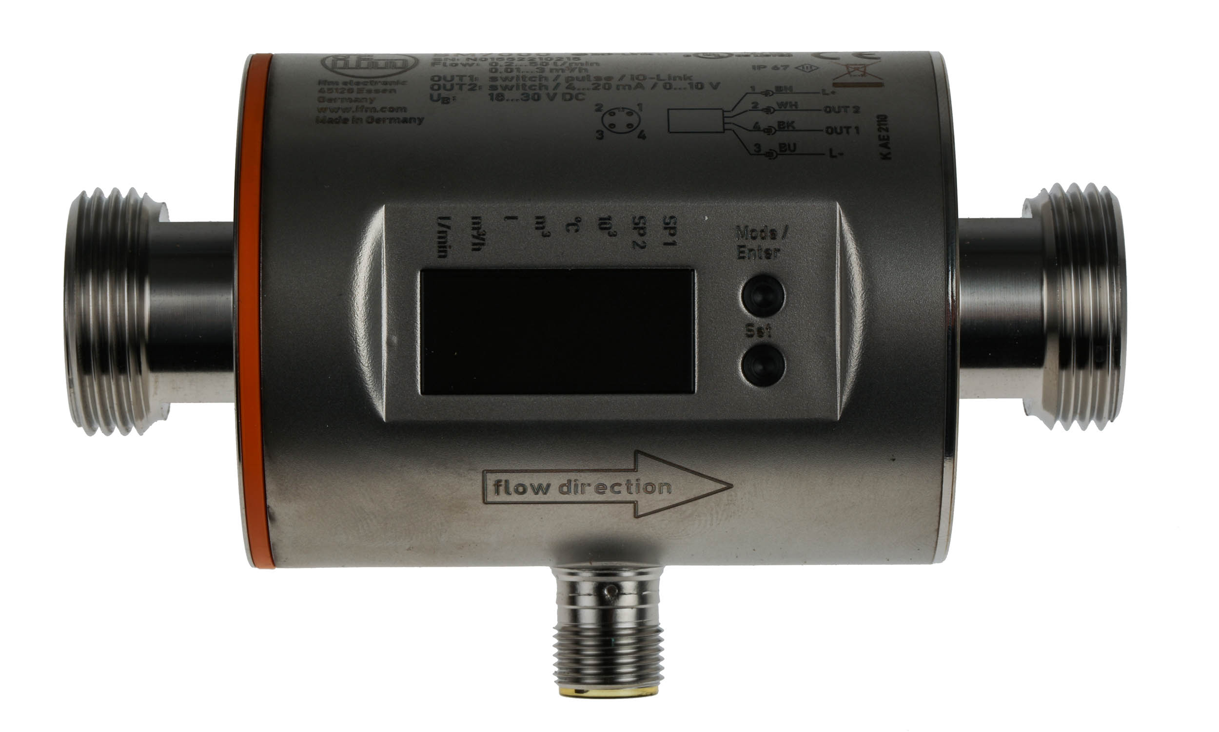 ifm electronic SM Series Magnetic-Inductive Flow Meter for Liquid, 0.2 L/min Min, 50 L/min Max