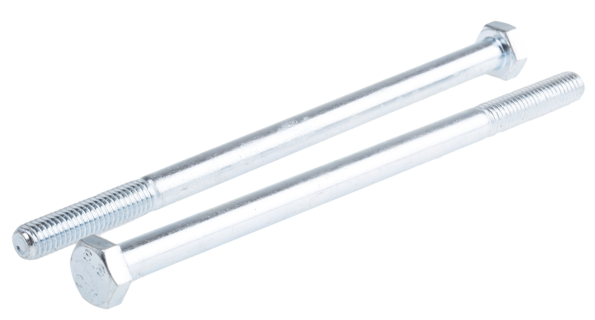 RS PRO Bright Zinc Plated Steel, Hex Bolt, M16 x 200mm