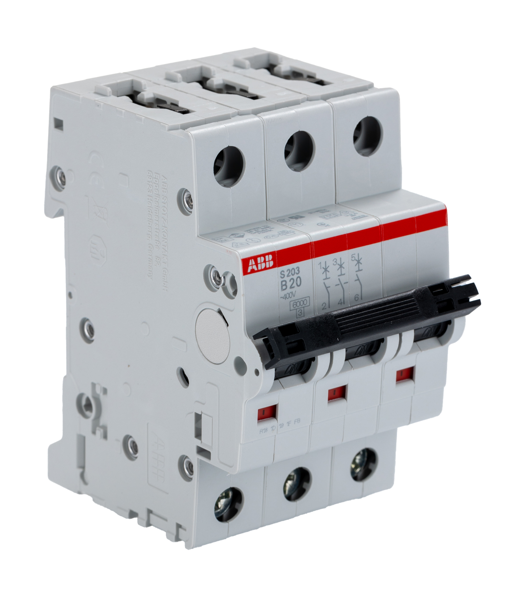 ABB System Pro M Compact S200 MCB, 3P, 20A Curve B, 400V AC, 10 kA Breaking Capacity