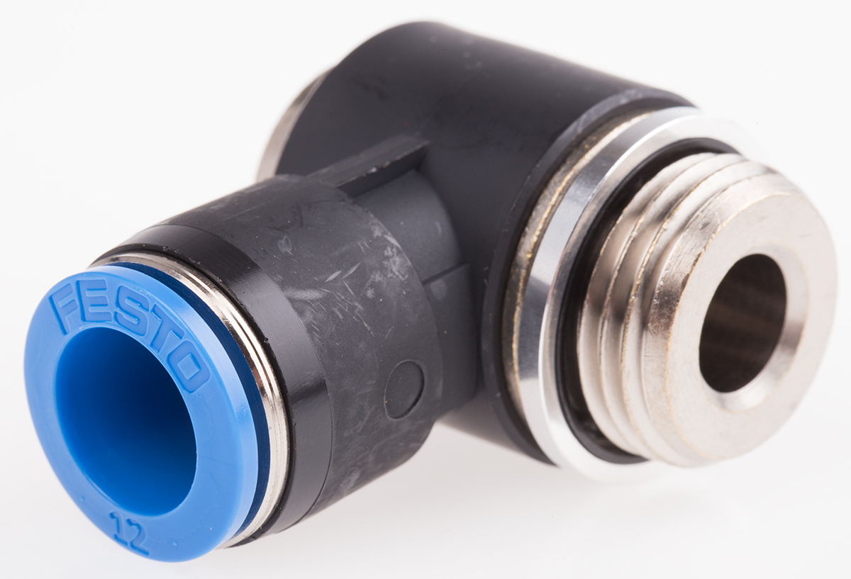 Festo QS Series Elbow Threaded Adaptor, G 1/2 Male to Push In 12 mm, Threaded-to-Tube Connection Style, 186156