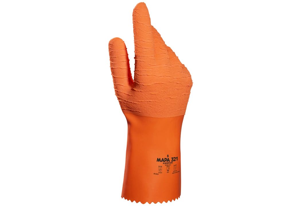 Mapa HARPON 321 Orange Natural Latex Work Gloves, Size 6