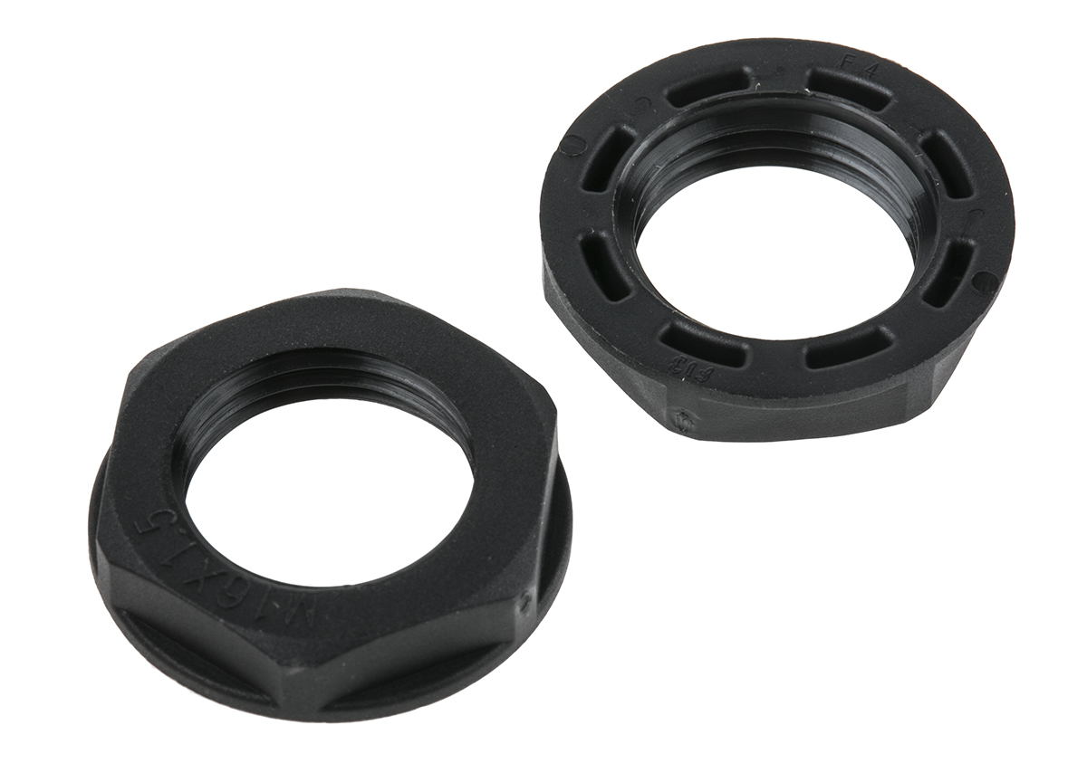 RS PRO Black Nylon 66 Cable Gland Locknut, M16 Thread, IP68
