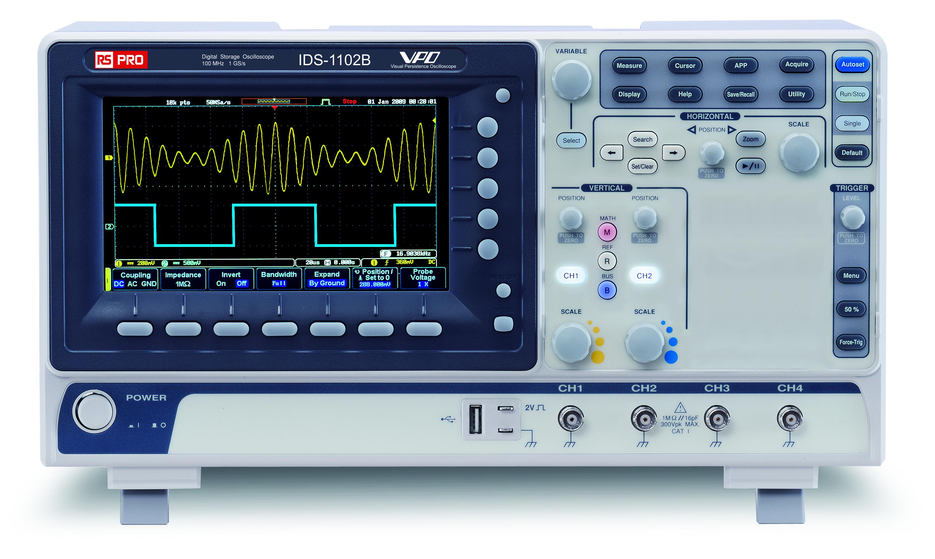 RS PRO IDS1104B, 100MHz Bench Oscilloscope, 4 Analogue Channels