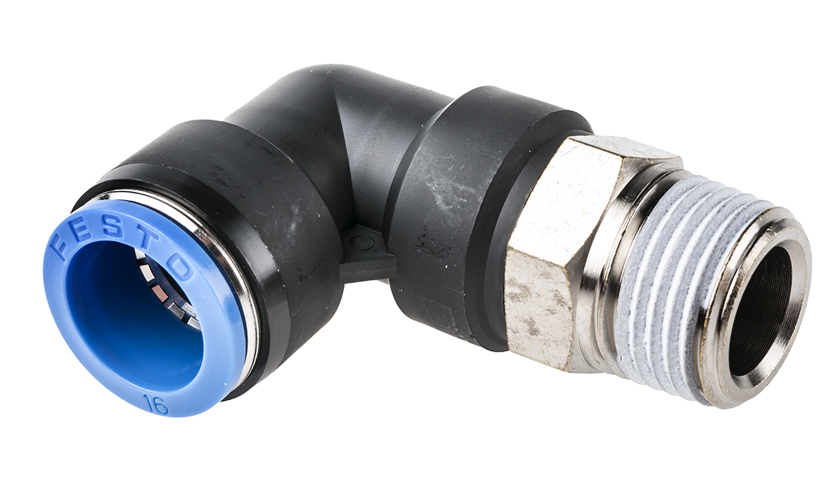 Festo QS Series Elbow Threaded Adaptor, R 1/2 Male to Push In 16 mm, Threaded-to-Tube Connection Style, 153055