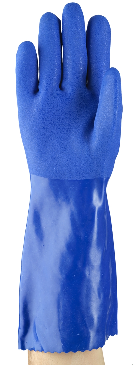 Ansell 14-663 Blue Polyvinyl Chloride Liquid/Oil Repellent Gloves, Size 10, Polyvinyl Chloride Coating