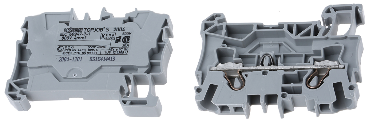 WAGO 2004-1201 TOPJOB S, 2004 Series Grey, 4mm², Single-Level, Push-In Cage Clamp Termination, ATEX, IECEx