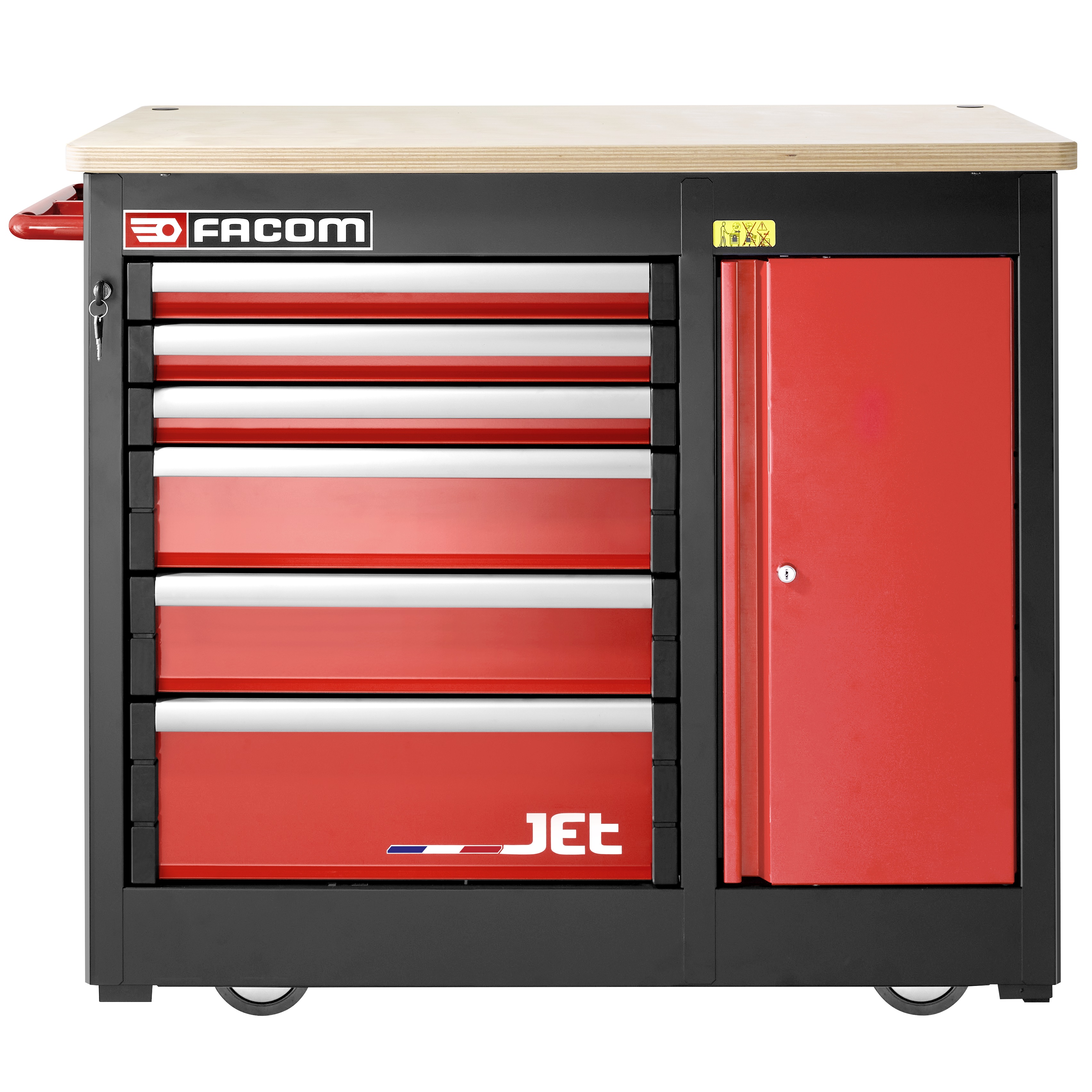 Facom 6 Drawer Beech Wood Wheeled Tool Cabinet