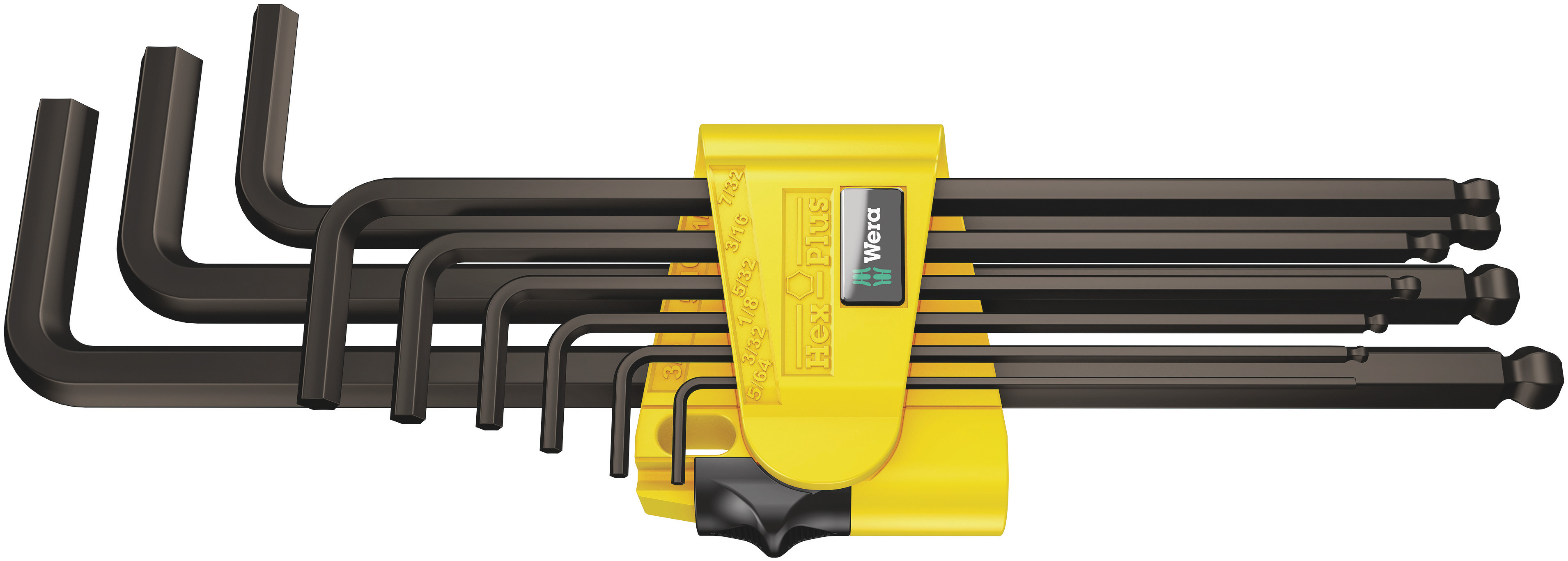 Wera 9 piece L Shape Imperial Hex Key Set, 1 x 5/64x100 mm, 1 x 3/32x112 mm, 1 x 1/8x126 mm, 1 x 5/32x140 mm, 1 x