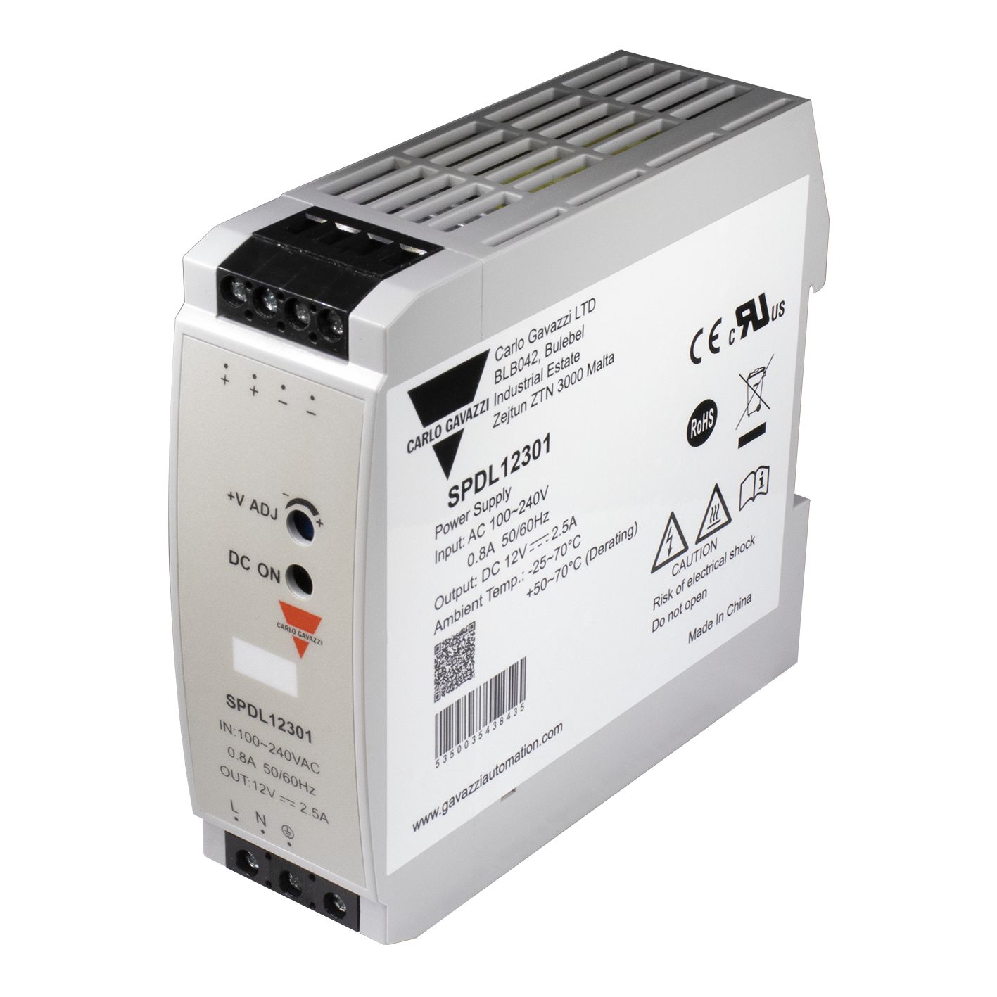 Carlo Gavazzi Switching Power Supply, SPDL12301, 12V, 2.5A, 30W, 1 Output, 100 → 240V dc Input Voltage