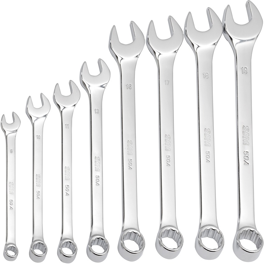 SAM 50A Series 9-Piece Combination Spanner Set, 8 → 19 mm, Chrome Vandium Steel