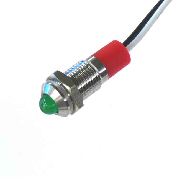 CML Innovative Technologies PL08SL Series Green Panel LED, 12V, 8mm Mounting Hole Size, Lead Wires Termination, IP67