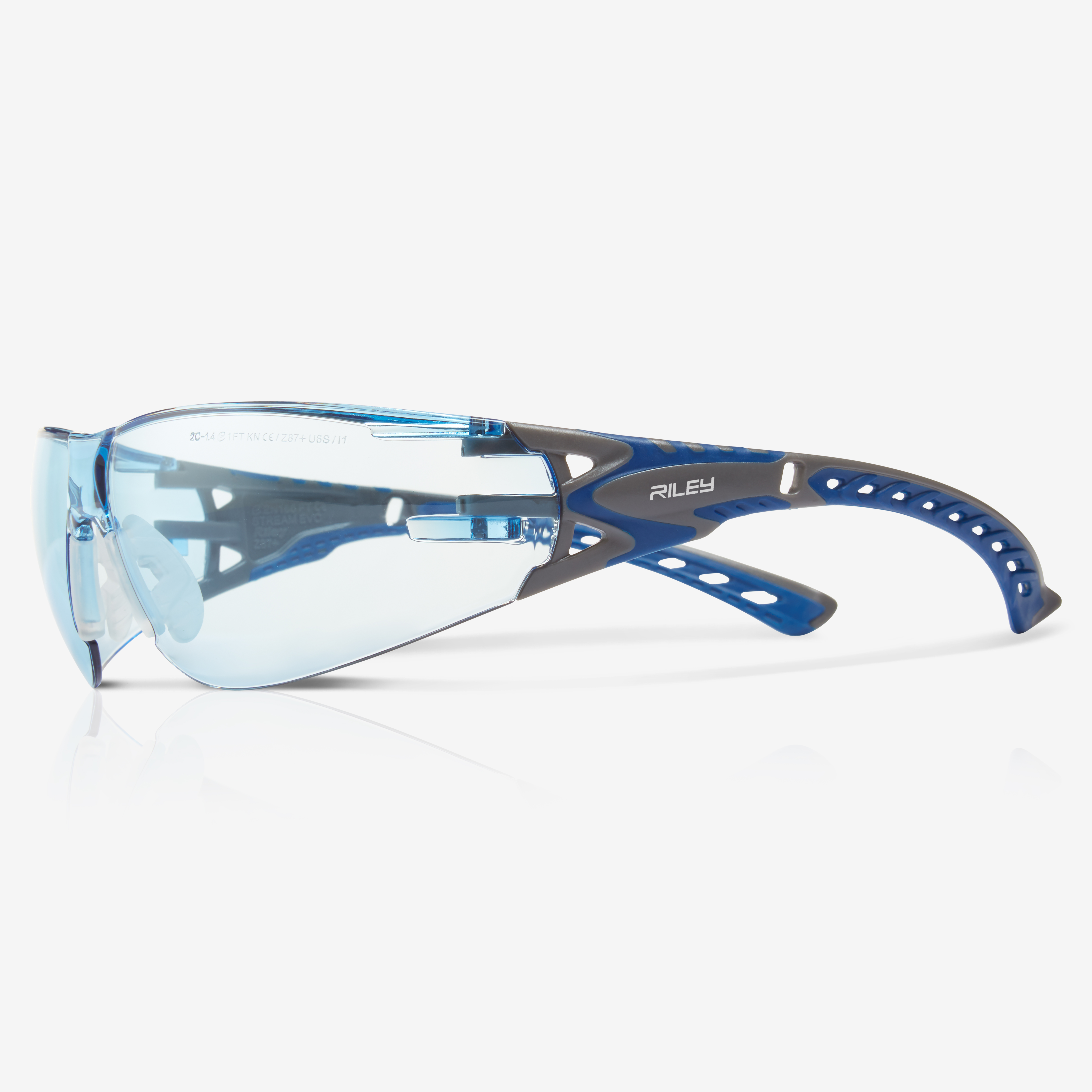 Riley STREAM EVO ECO Anti-Mist UV Safety Glasses, Blue Polycarbonate Lens, Vented