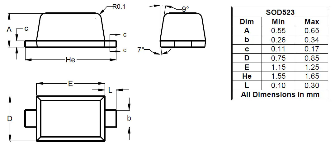 Diodes Inc T6V0S5A-7, Uni-Directional TVS Diode SOD523