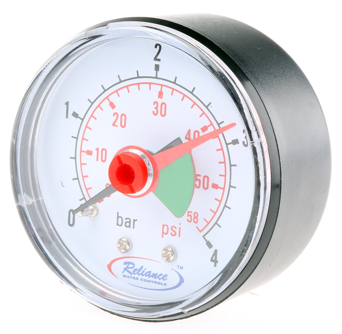 RS PRO Analogue Pressure Gauge 4bar Back Entry 50mm Outside Diameter, UKAS