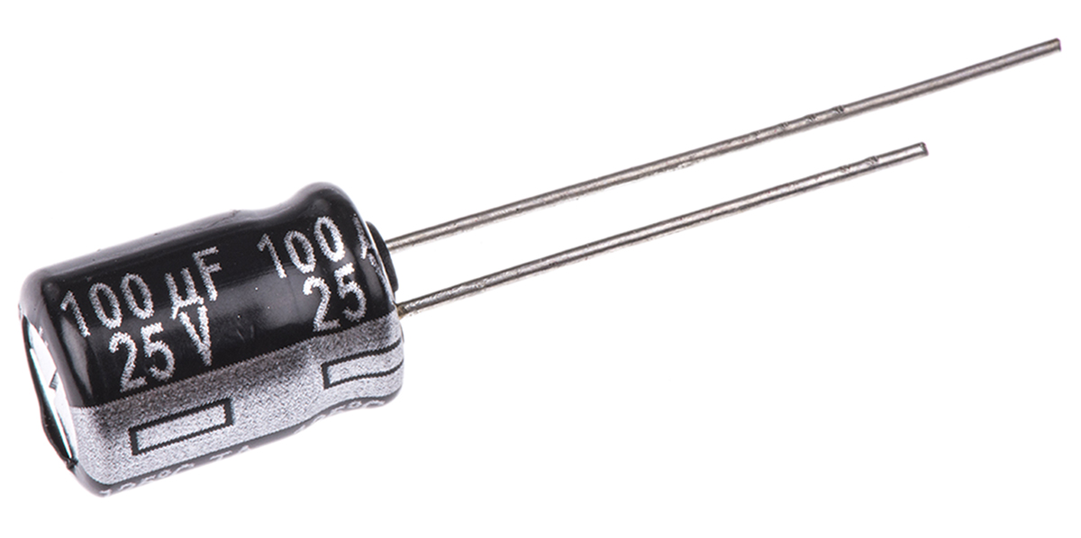 Panasonic 100μF Aluminium Electrolytic Capacitor 25V dc, Radial, Through Hole - EEUTA1E101