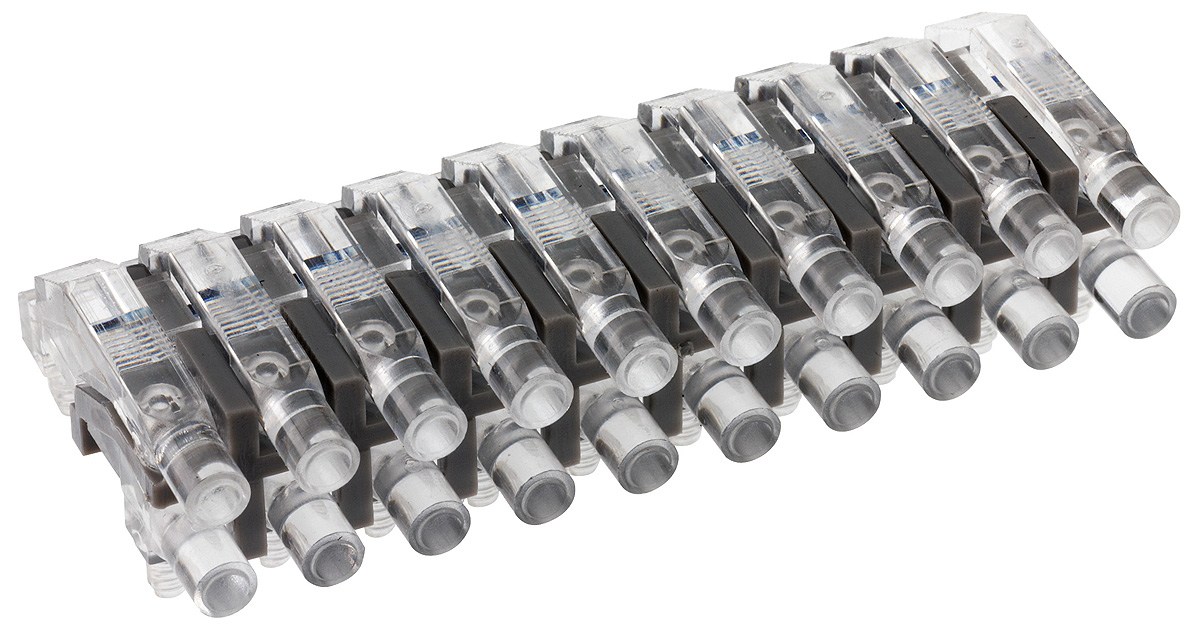 1270.1010 MENTOR, PCB Mounted 20-Way Right Angle LED Light Pipe, Bi-Level-Row Clear Round Lens