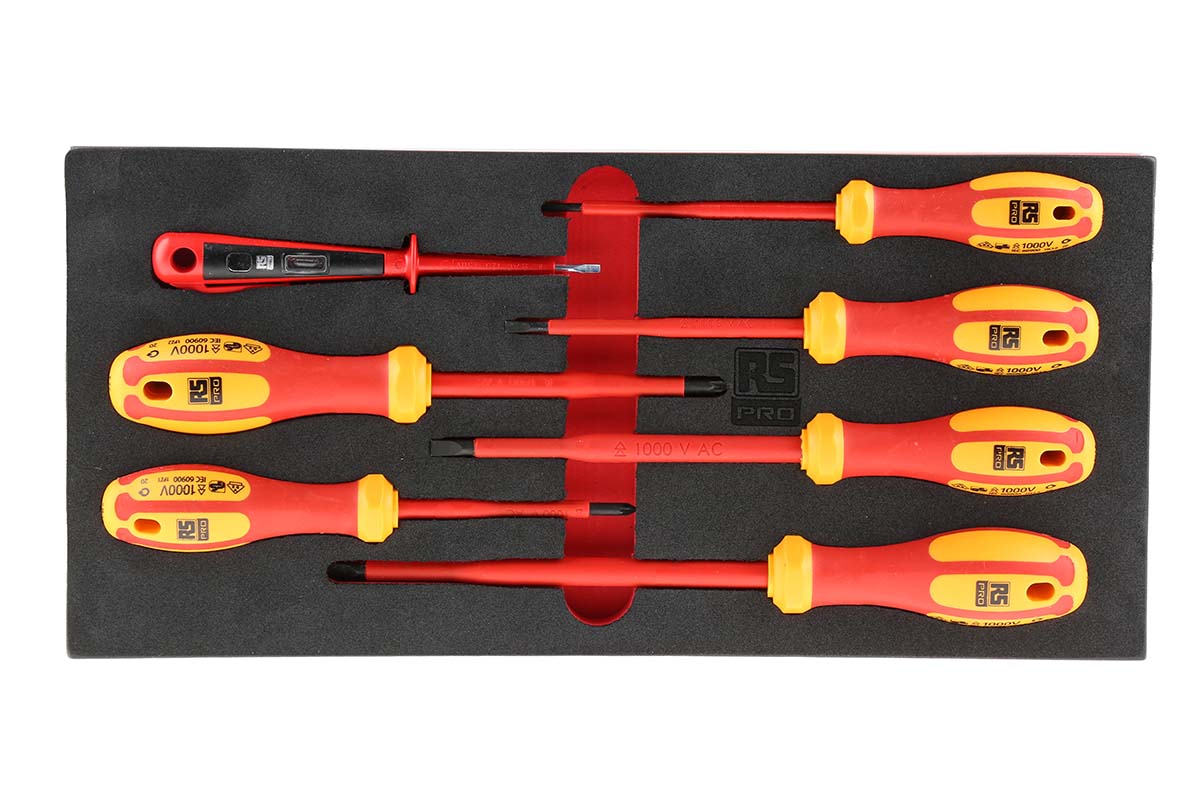 RS PRO Pozidriv; Slotted Insulated Screwdriver Set, 7-Piece