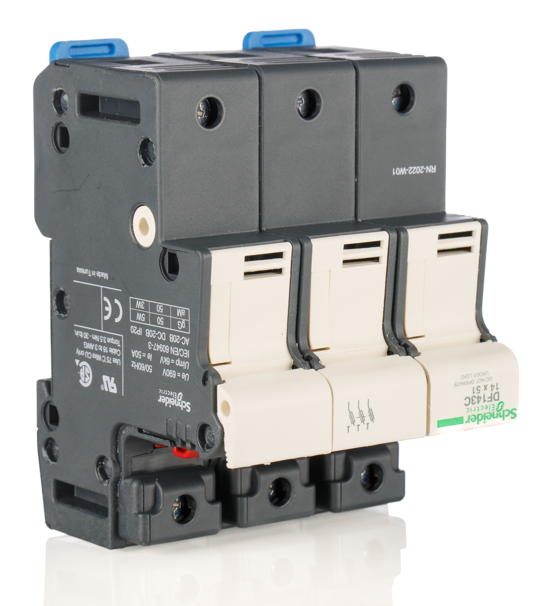 Schneider Electric 50A Rail Mount Fuse Holder for 14 x 51mm Fuse, 3P, 690V ac