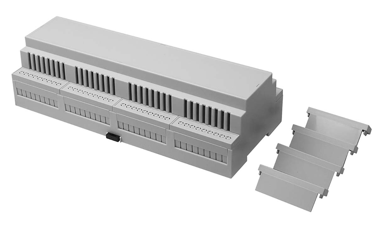 RS PRO Open Top, Vented Sides Enclosure Type, 212.1 x 90 x 58mm, Polycarbonate DIN Rail Enclosure Kit