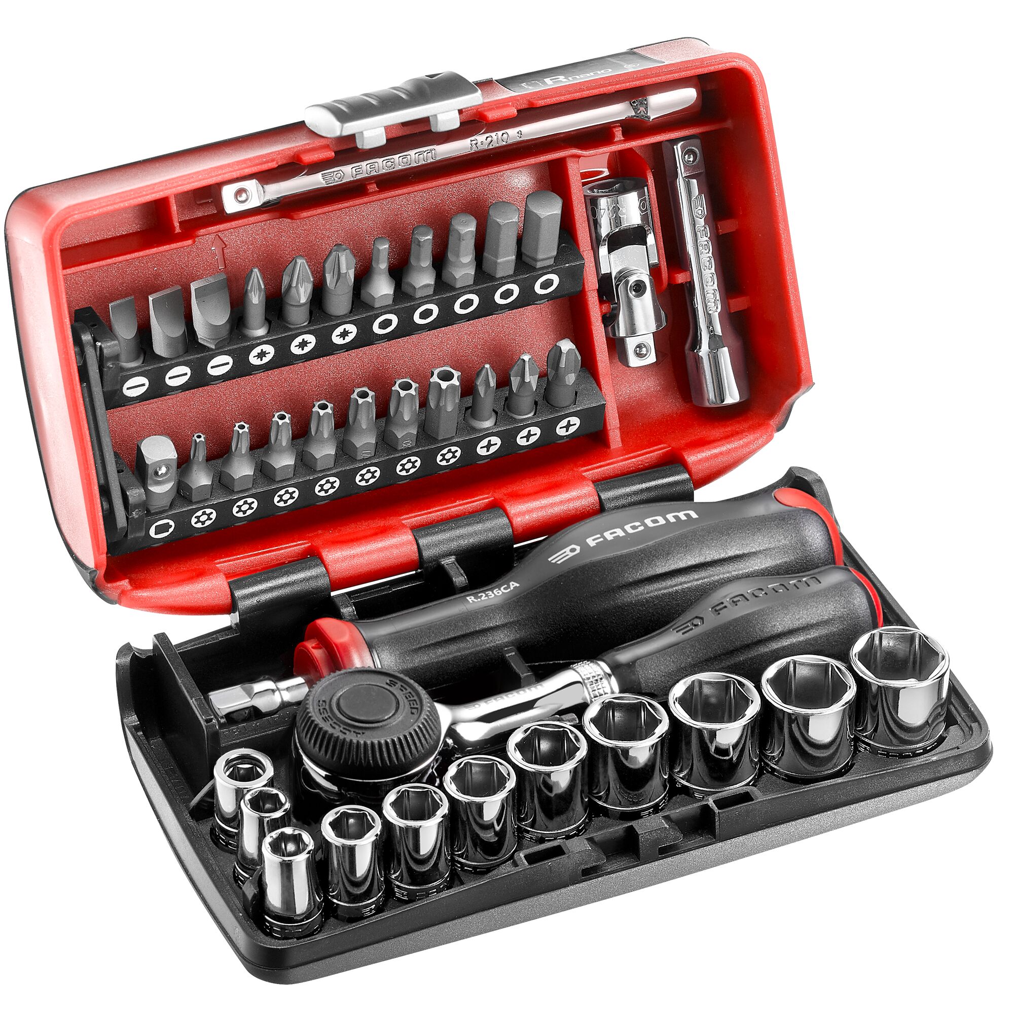 Facom 38-Piece Metric 1/4 in Standard Socket/Bit Set with Ratchet, 6 point