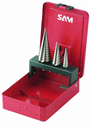 SAM 3-Piece Step Drill Bit Set for Metal, 30mm Max, 4mm Min, High Speed Steel Bits