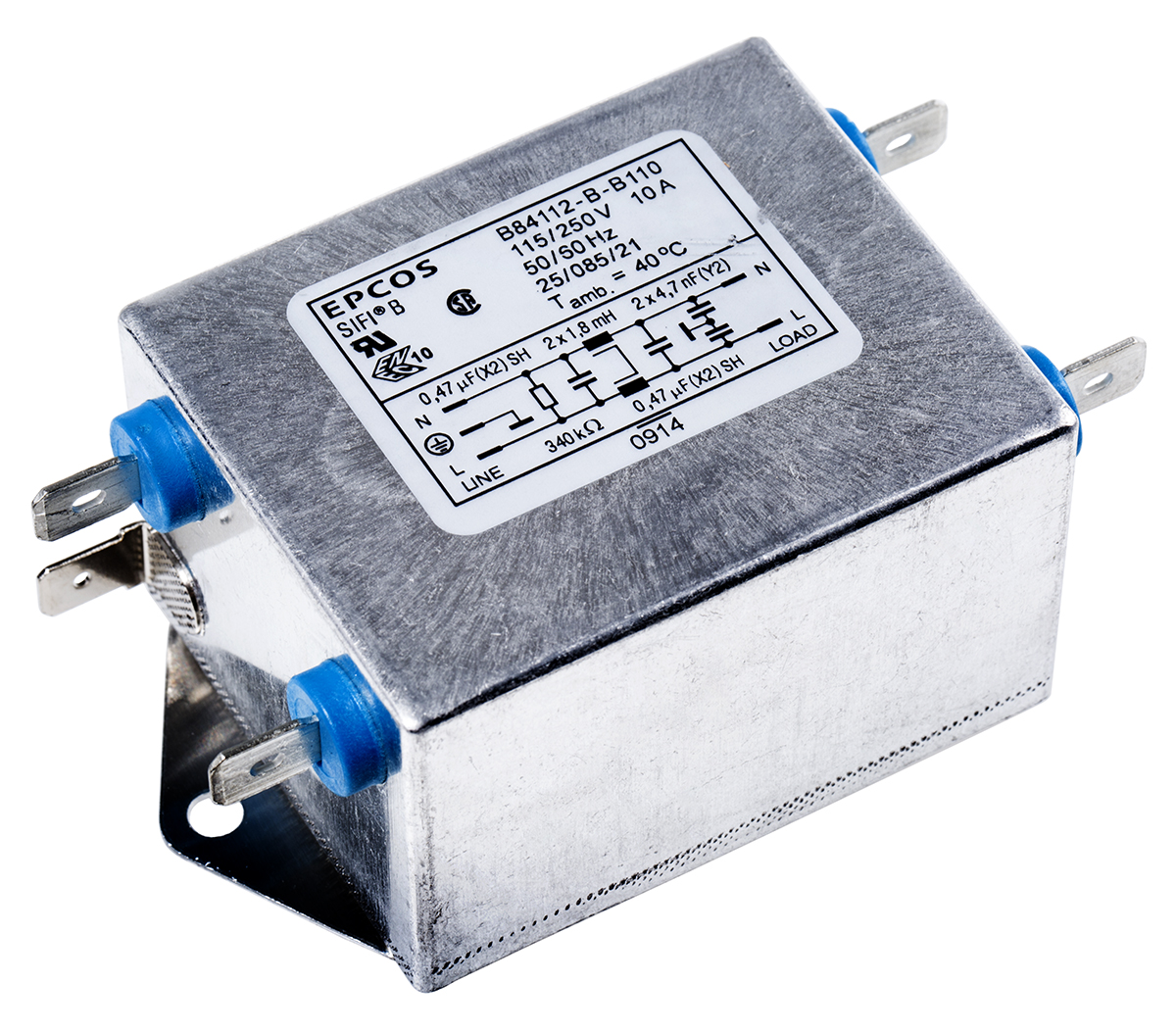 EPCOS B84112B Series 10A 250 V ac 50 → 60Hz Chassis Mount RFI Filter, with Screw Terminals, Single Phase