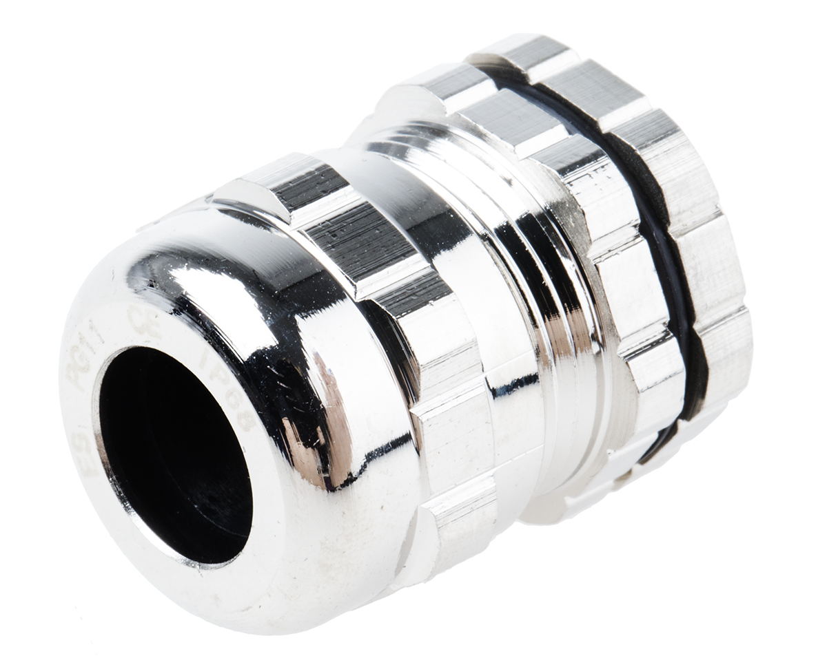 RS PRO Metallic Nickel Plated Brass Cable Gland, PG11 Thread, 5mm min., 10mm max., IP68