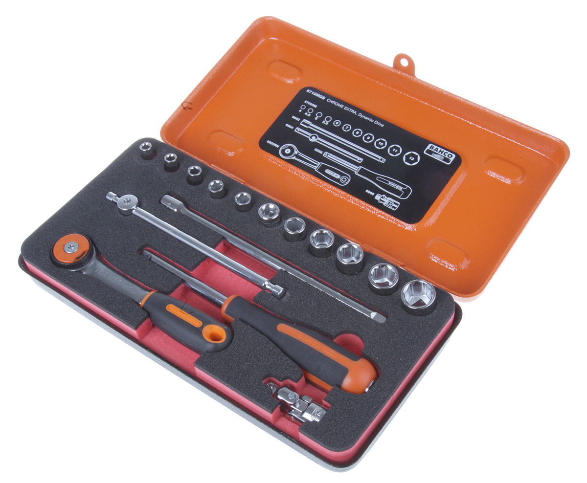 Bahco 16-Piece Metric 1/4 in Standard Socket Set with Ratchet, 6 point