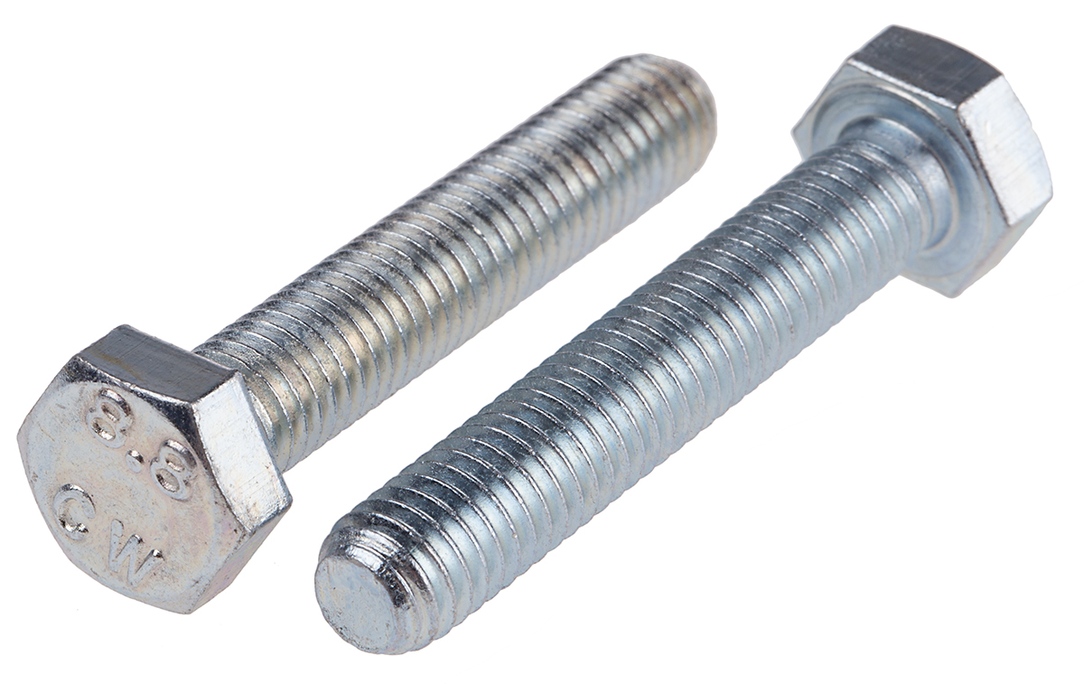 RS PRO Bright Zinc Plated Steel, Hex Bolt, M8 x 45mm