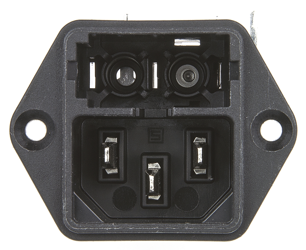 Schurter C14 Right Angle Panel Mount IEC Connector Male, 10A, 250 V, Fuse Size 5 x 20mm