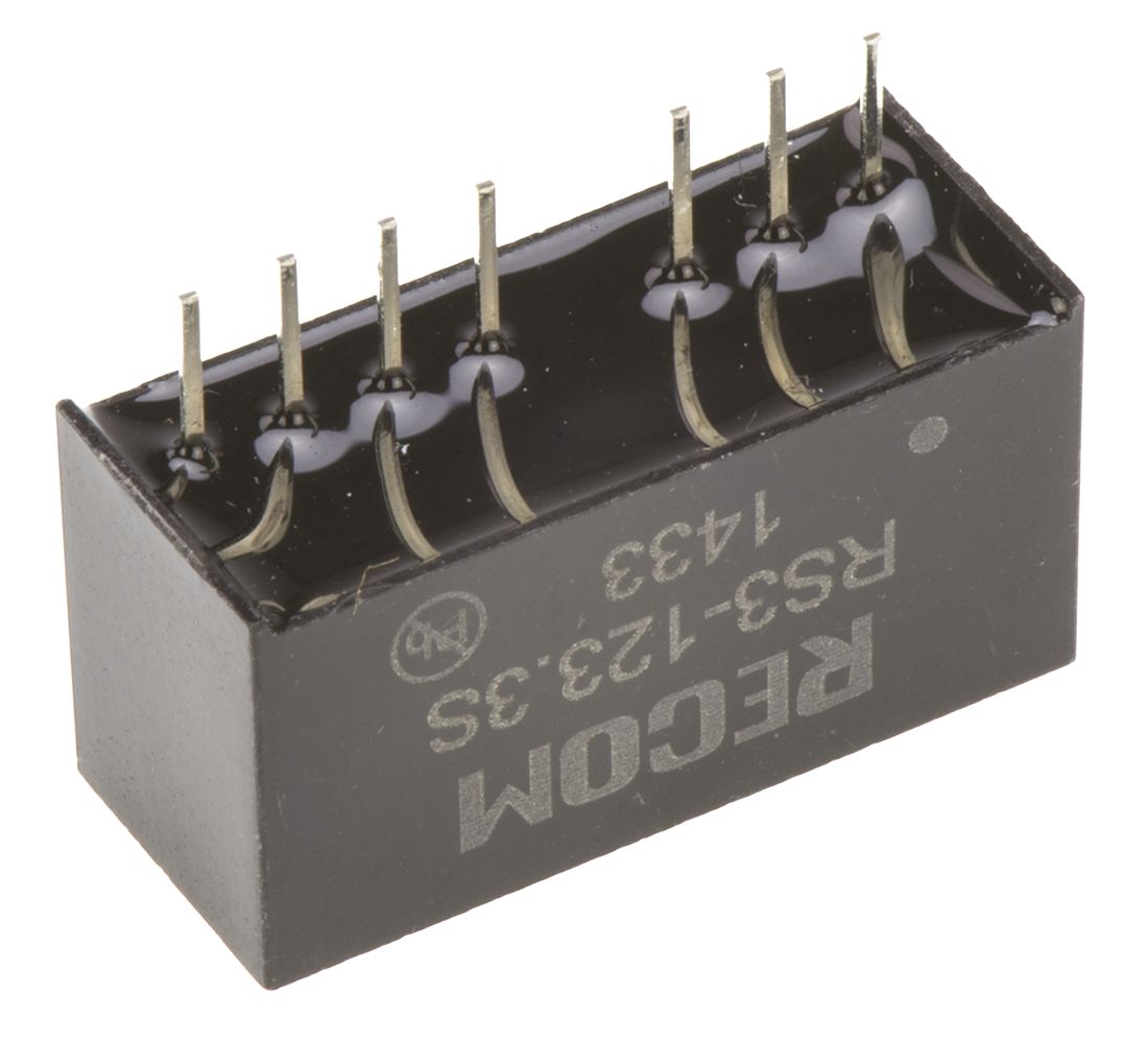 Recom RS3 DC-DC Converter, 3.3V dc/ 600mA Output, 9 → 18 V dc Input, 3W, Through Hole, +71°C Max Temp -40°C Min