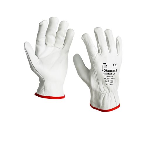 GUYARD 1532 NAT LR White Leather Glove, Size 10