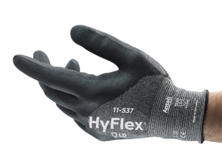 Ansell HyFlex 11-537 Black Fibreglass, High Performance Polyethylene, Nylon, Spandex (Liner) Cut Resistant Gloves, Size