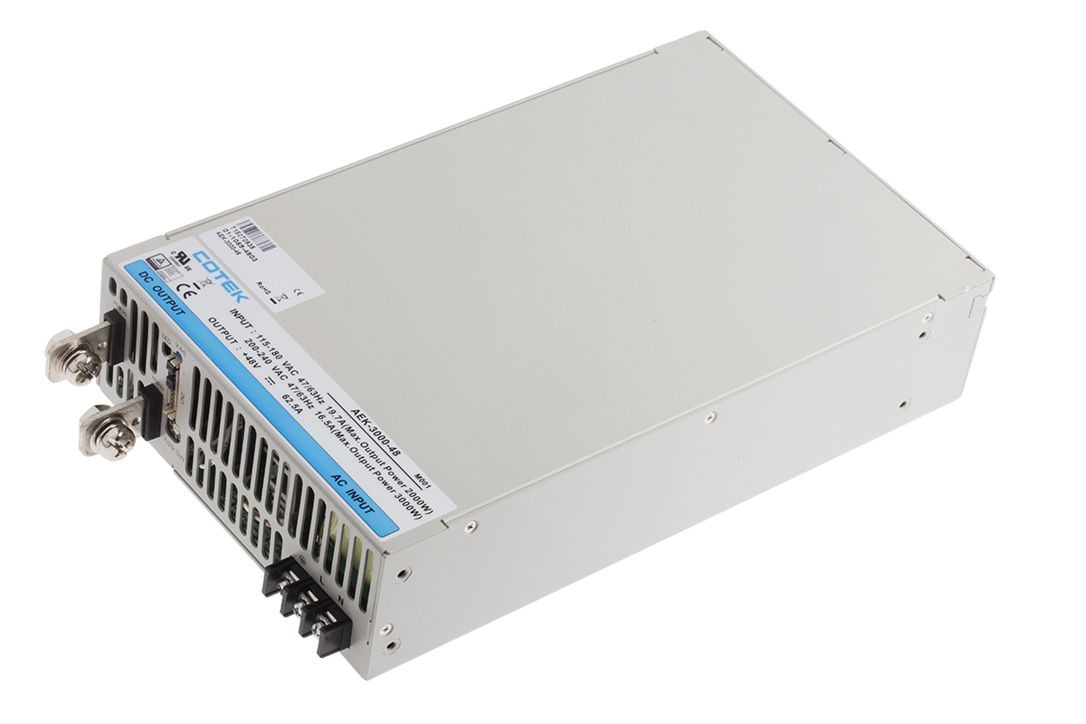 COTEK Switching Power Supply, AEK-3000-48, 48V dc, 62.5A, 3kW, 1 Output, 127 → 370 V dc, 90 → 264 V ac